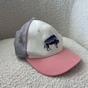 Patagonia Kids’ Trucker Bison Bull Embroidered Mesh Red Pink Hat Baseball Cap